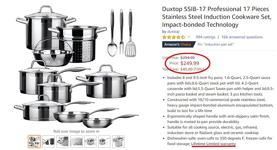 Duxtop Professional Stainless-steel Induction Ready Cookware Impact-bonded  Technology (5.5 Qt Saute Pan)